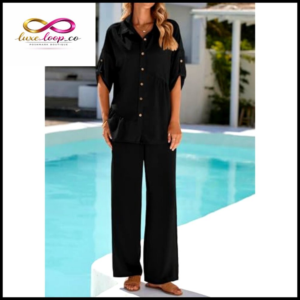 Large Polyester Two-Piece Set Button Down Shirt W… - image 3